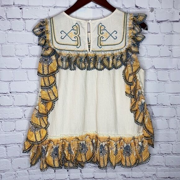 Leon Max Embroidered Cotton Boho Ruffle Sleeveless Artsy Top M - Picture 7 of 12